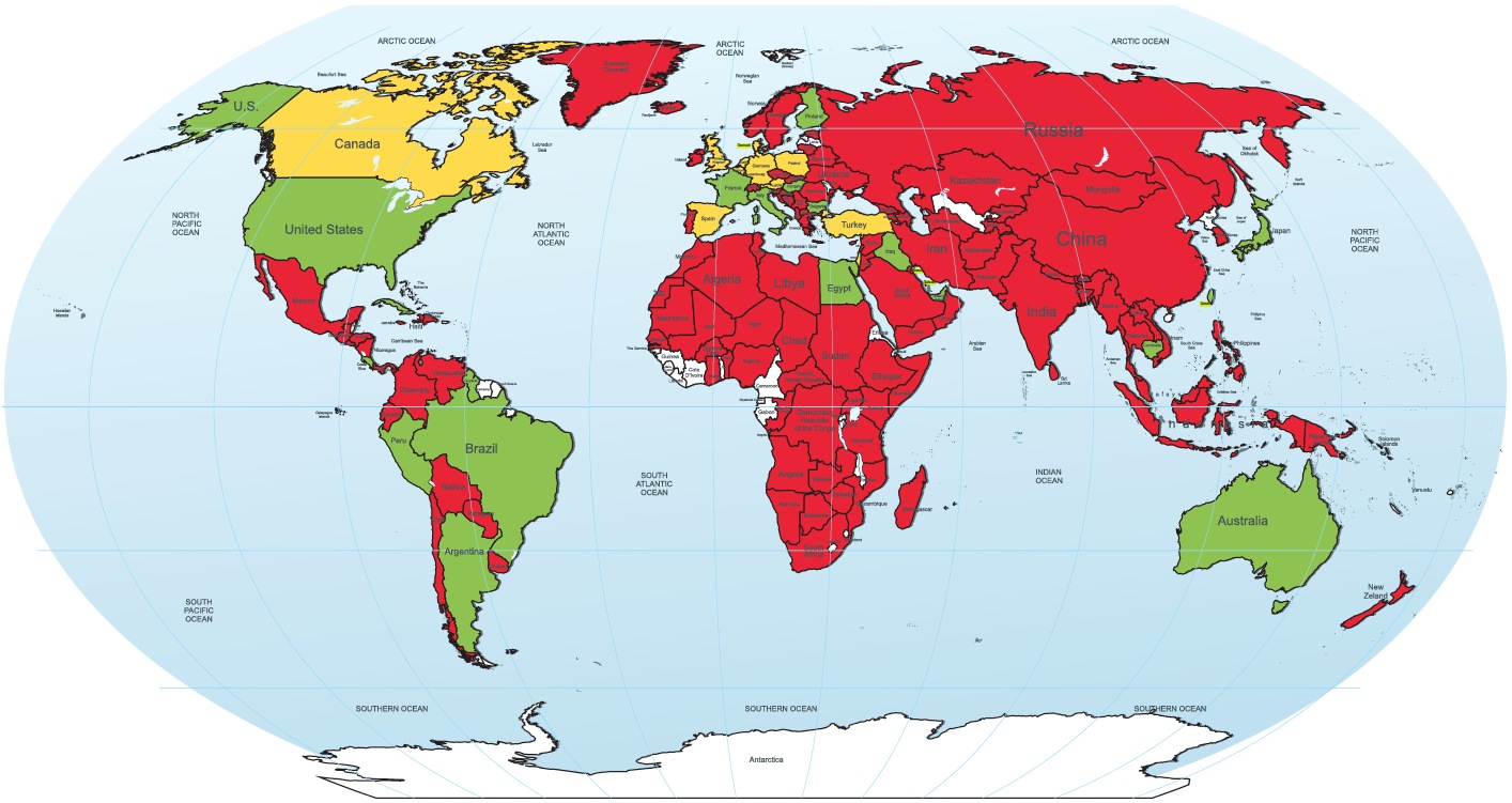 World map of quinidine availability.