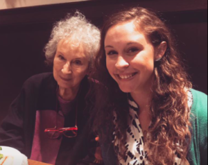 Margaret Atwood with Cassie at a book club meeting