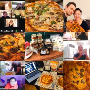 Residents having a virtual pizza party on Zoom